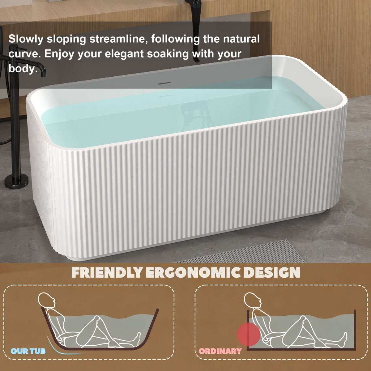 Linear Freestanding Soaker Tub Gloss White by HouseOfZazla on Tampa Home & Garden Store