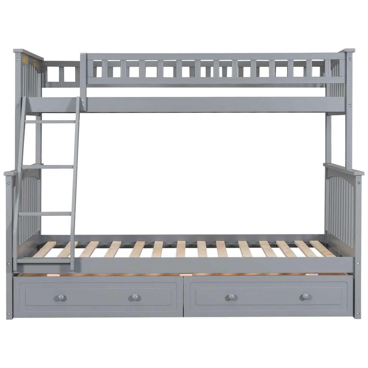 HouseOfZazla bunk bed with drawers, grey storage bunk bed with ladder and front drawers on Tampa Home & Garden Store