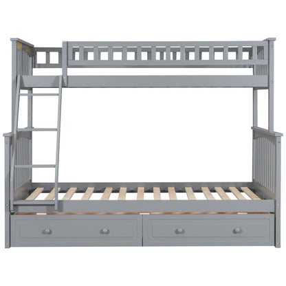 HouseOfZazla bunk bed with drawers, grey storage bunk bed with ladder and front drawers on Tampa Home & Garden Store