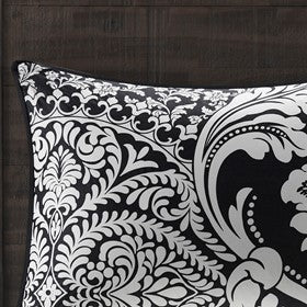 7 Piece Cotton Printed Comforter Set black white damask pattern bedding set HouseOfZazla on Tampa Home & Garden Store