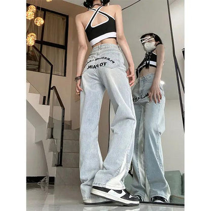 High Street Embroidery Stitching jeans Women's straight slimming light-wash denim on Tampa Home & Garden Store
