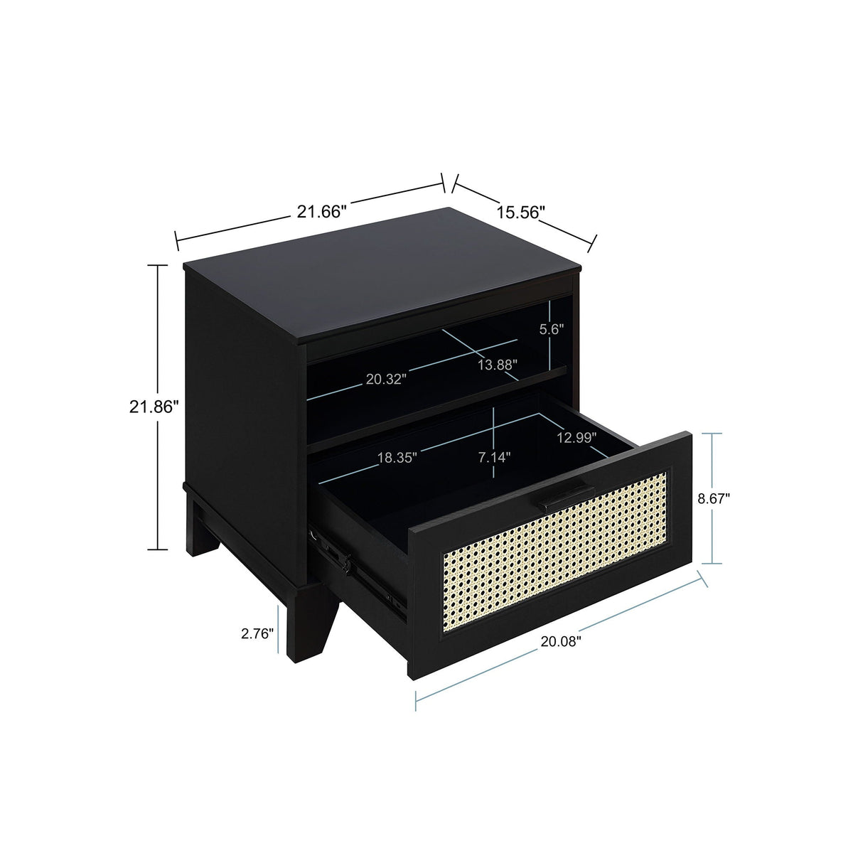 Modern Cane Accent Nightstand with 1 Drawer by HouseOfZazla in black finish on Tampa Home & Garden Store