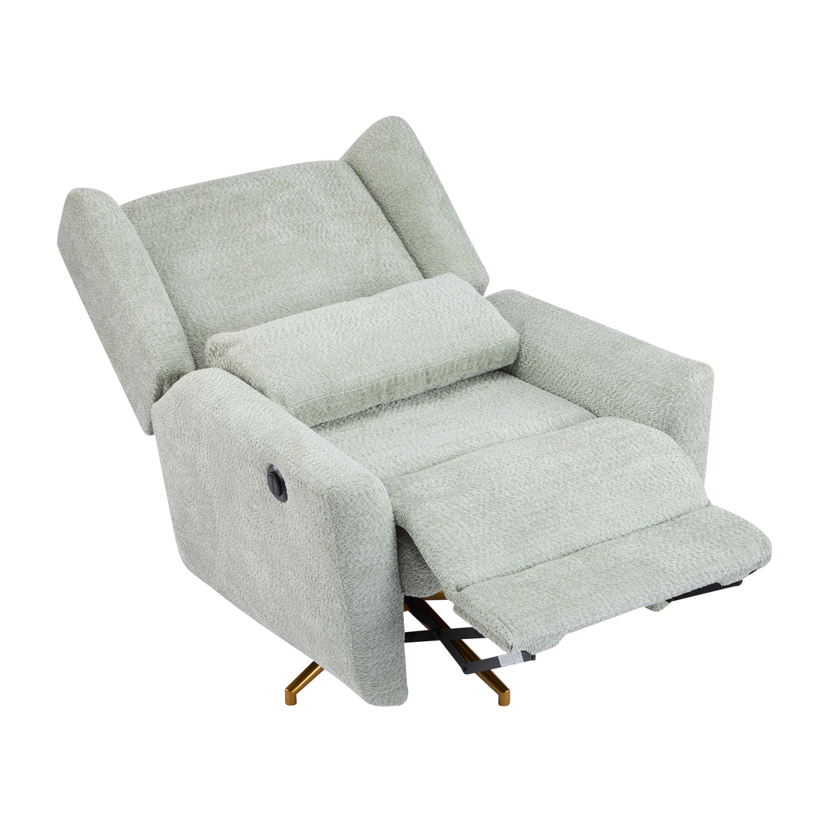 Power recliner chair with boucle upholstery in light gray, 360° swivel base on Tampa Home & Garden Store