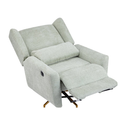 Power recliner chair with boucle upholstery in light gray, 360° swivel base on Tampa Home & Garden Store