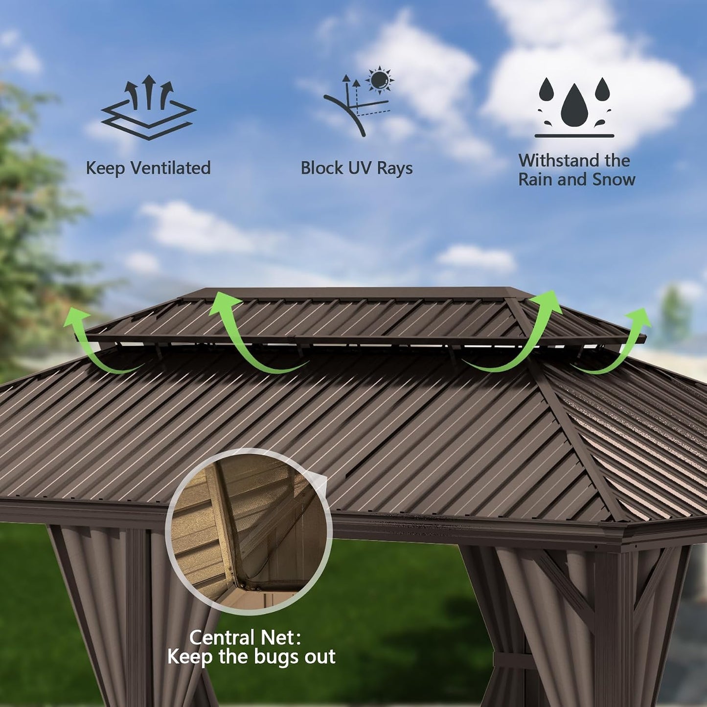 12x24ft Outdoor Steel Gazebo with Double Roof