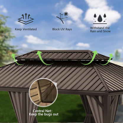 12x24ft Outdoor Steel Gazebo with Double Roof