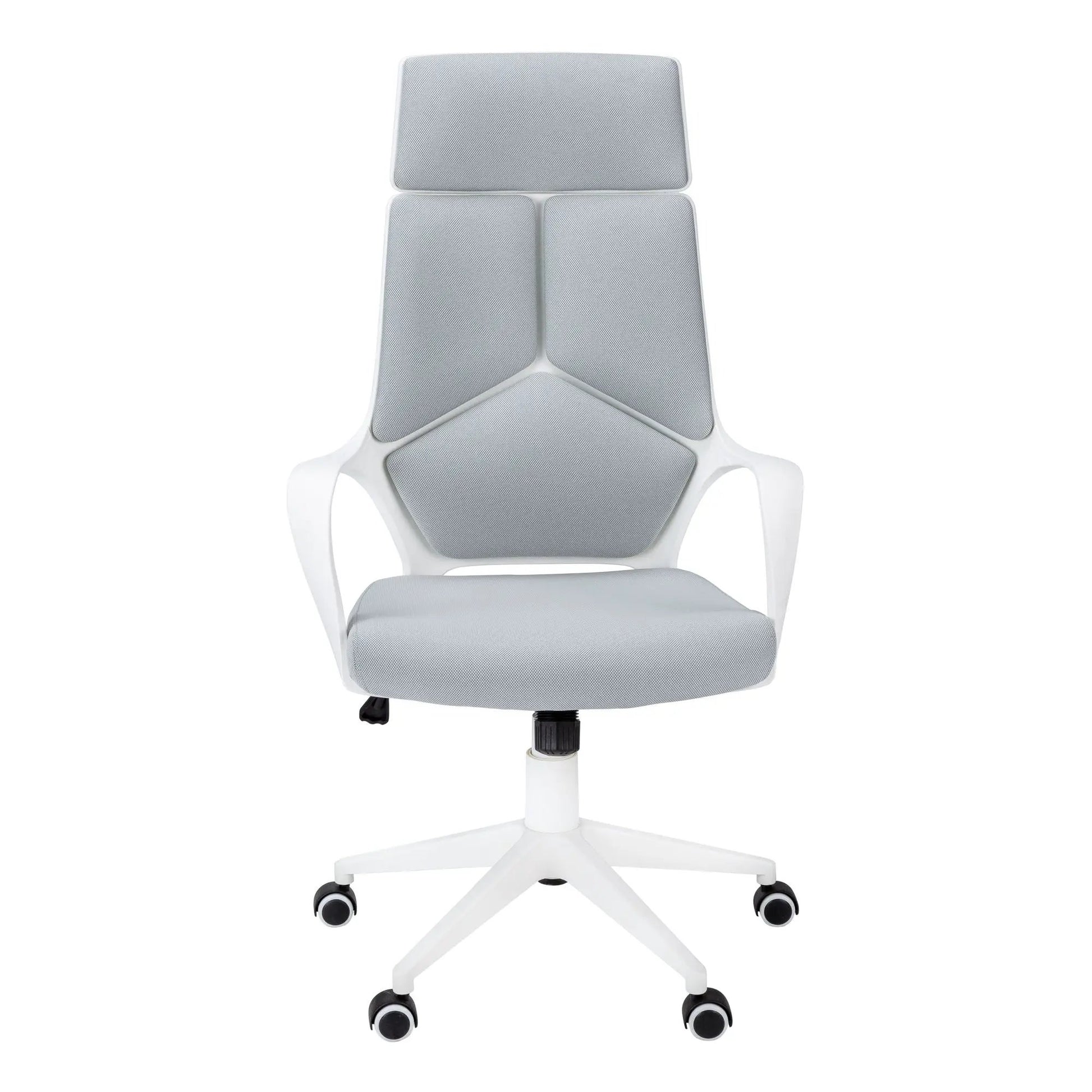 Office swivel chair with gray mesh back and white frame, adjustable height on Tampa Home & Garden Store