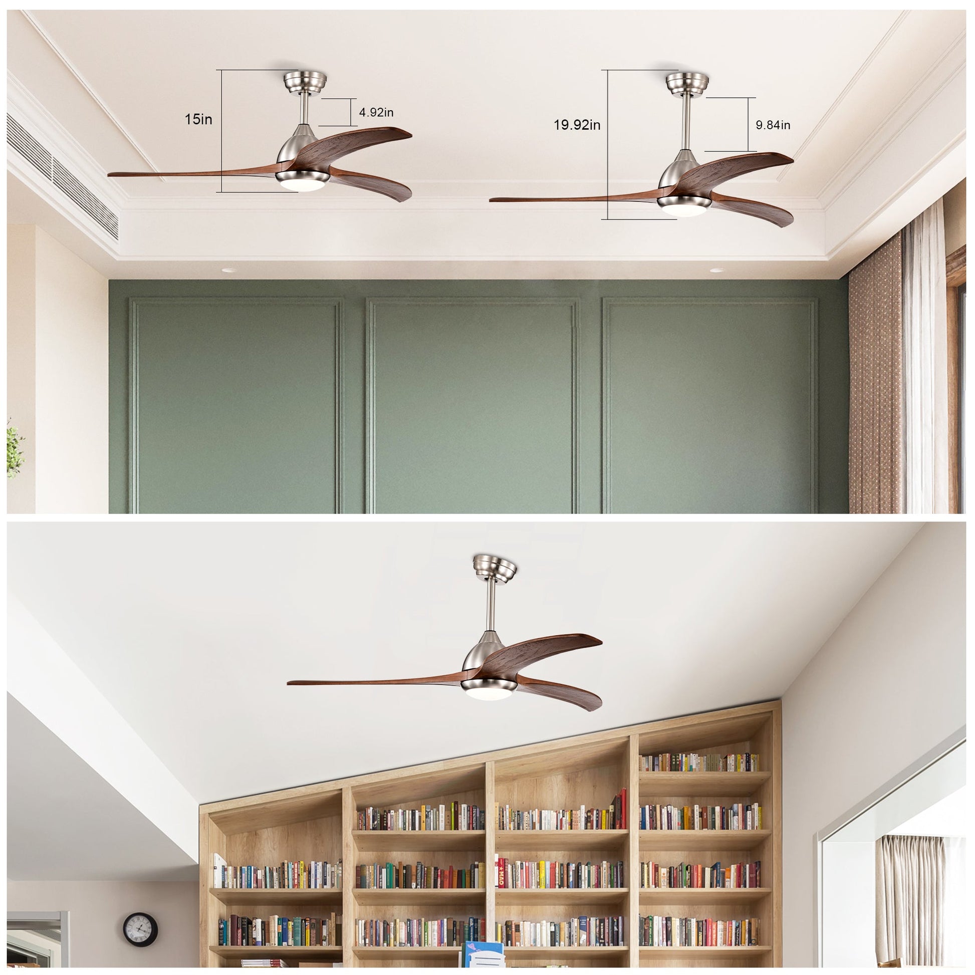 Pair of 52-inch solid wood blade ceiling fans by HouseOfZazla with lights and remotes on Tampa Home & Garden Store