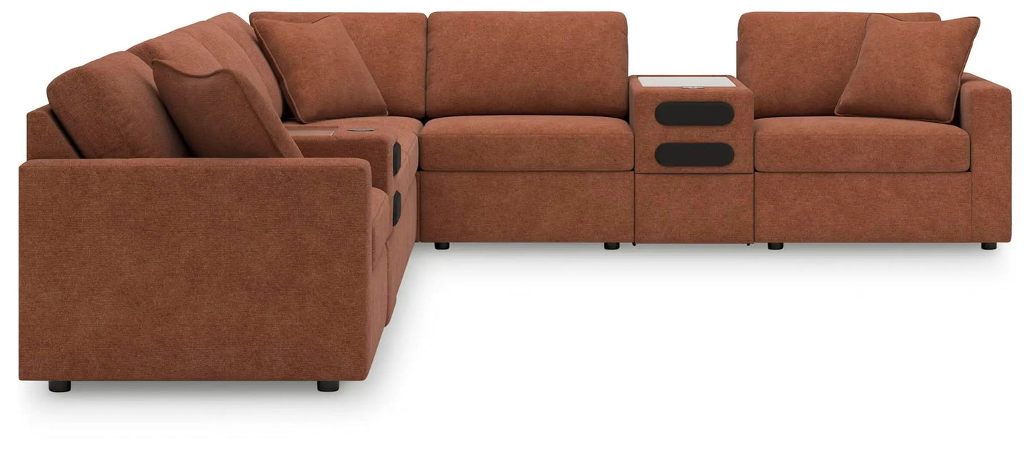 Modmax Sectional Spice rust fabric with built-in center console storage by Unique Piece Furniture on Tampa Home & Garden Store