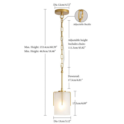 Adjustable Cylindrical Pendant Light in gold metal with chain and glass shade by Unique Piece Furniture on Tampa Home & Garden Store