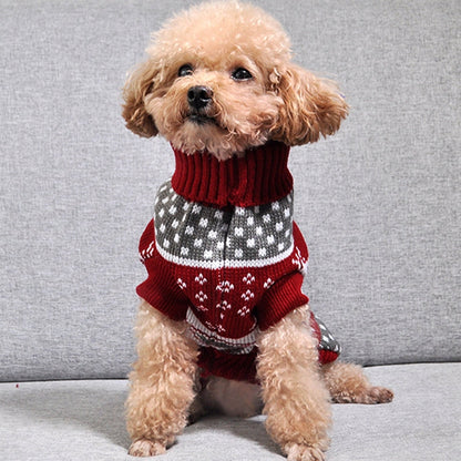 Christmas Maple Snowflake Turtleneck Knitted Dog Sweater in red and gray, Pet Zen on Tampa Home & Garden Store