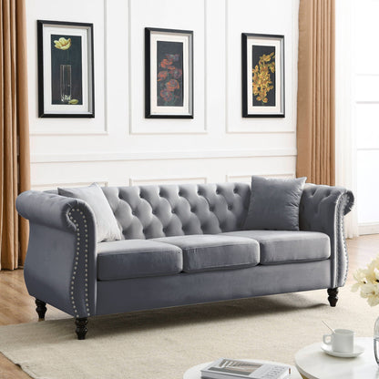 Chesterfield Sofa With Nailhead Trim and Cushions