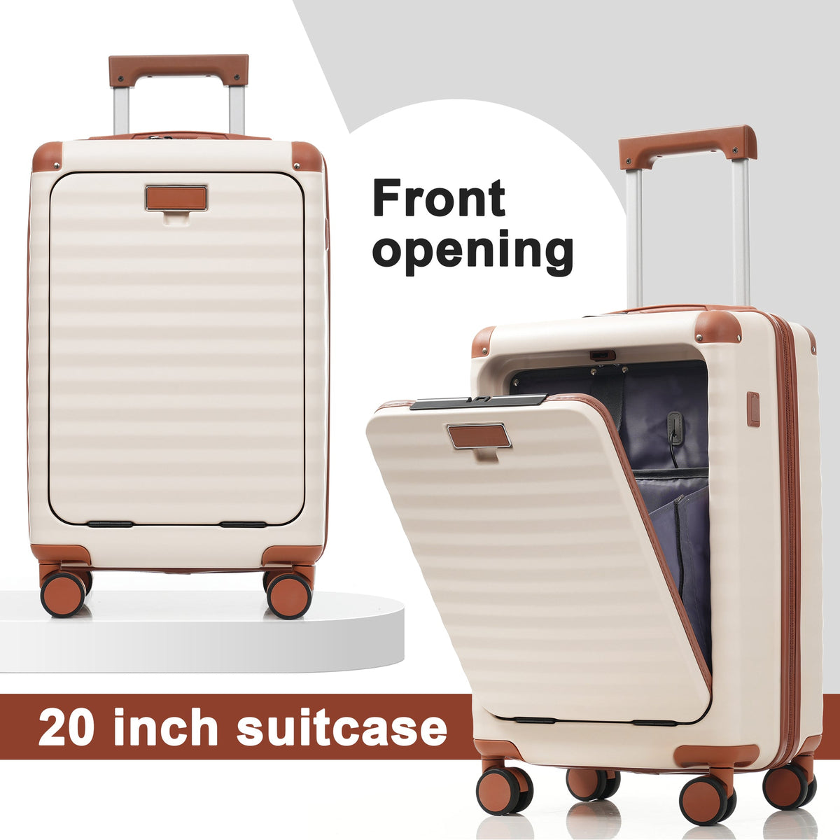 Deluxe 5-piece hard-side luggage set by HouseOfZazla with USB and TSA locks, cream brown trim on Tampa Home & Garden Store