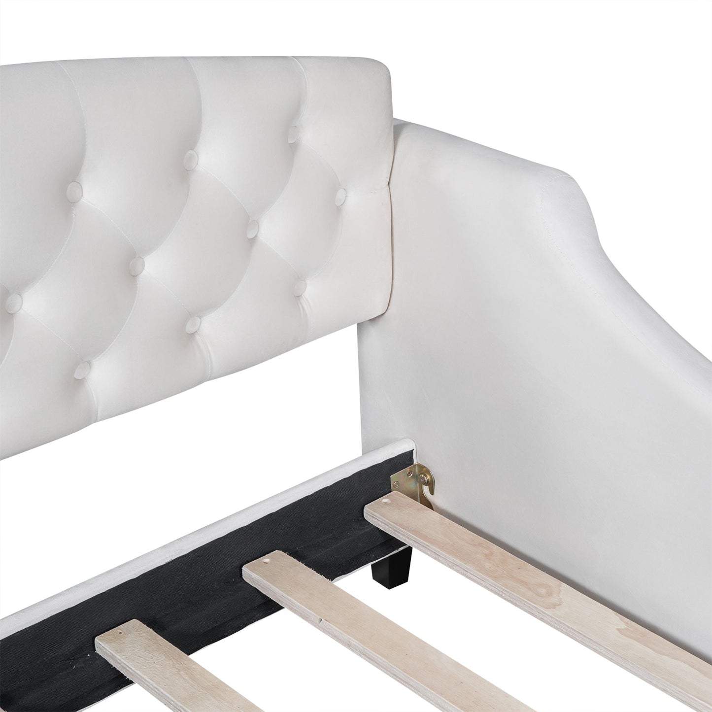 Modern Tufted Button Daybed in white fabric with button tufting and curved arm by HouseOfZazla on Tampa Home & Garden Store
