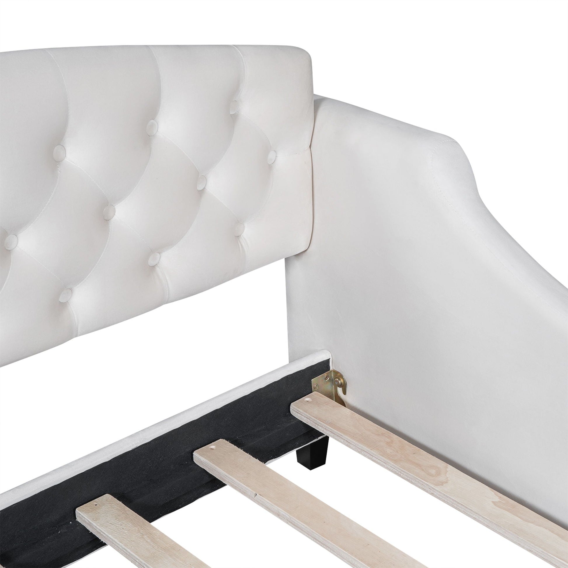 Modern Tufted Button Daybed in white fabric with button tufting and curved arm by HouseOfZazla on Tampa Home & Garden Store