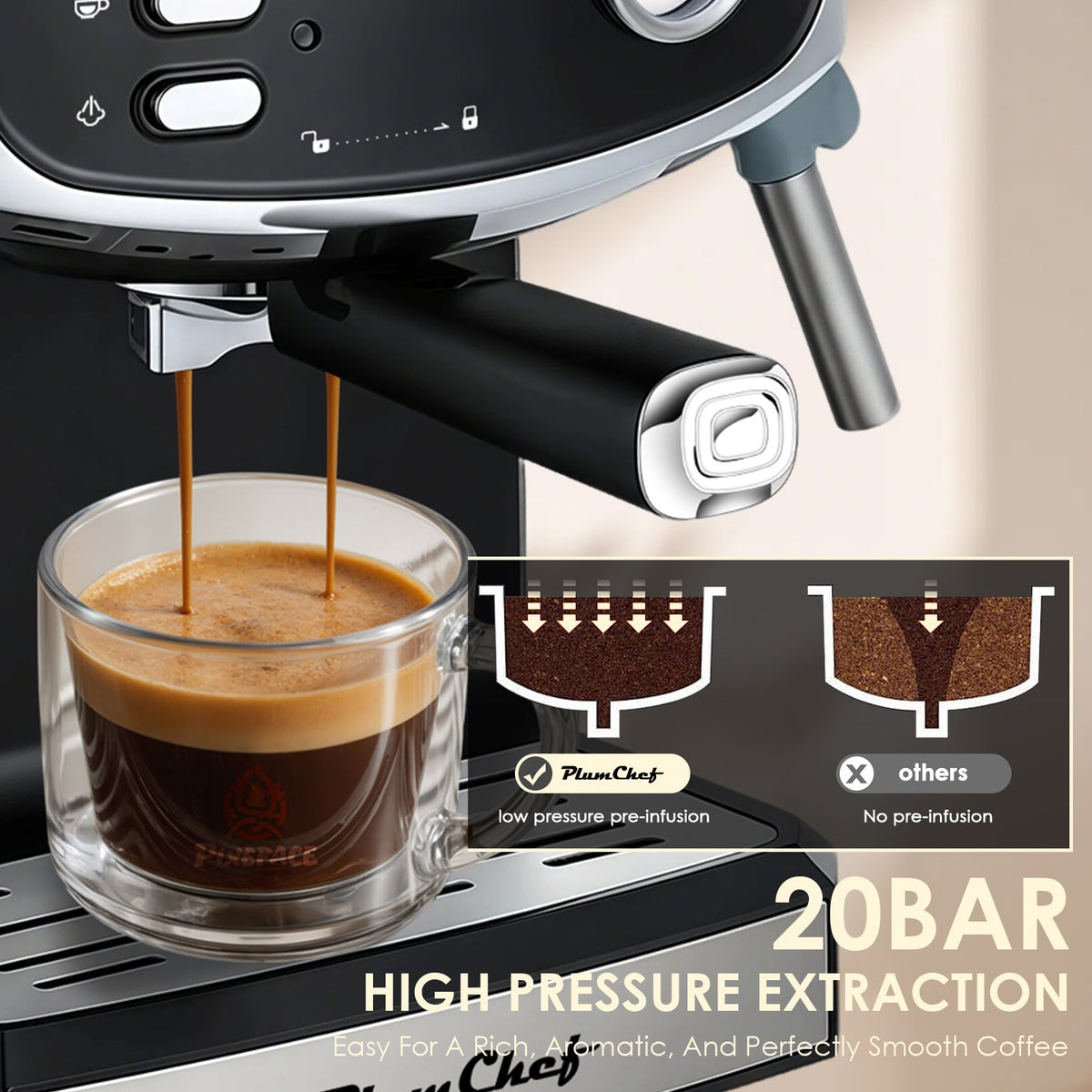 Espresso machine by HouseOfZazla, 20 Bar, semi-automatic control, black/blue finish on Tampa Home & Garden Store