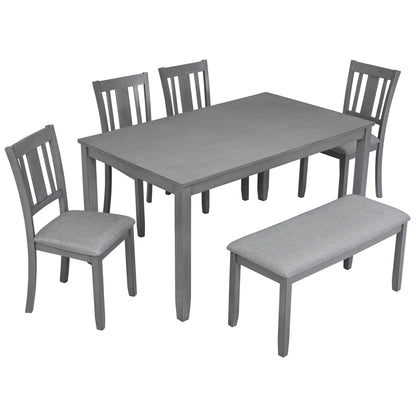 Kitchen dining set with rectangular table and gray upholstered chairs 6-piece Unique Piece on Tampa Home & Garden Store