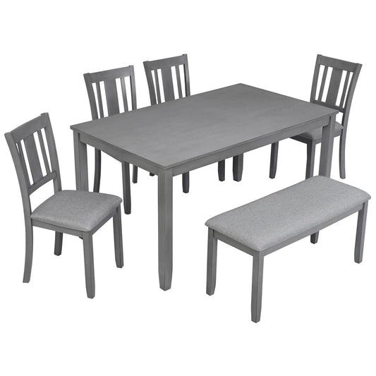 Kitchen dining set with rectangular table and gray upholstered chairs 6-piece Unique Piece on Tampa Home & Garden Store