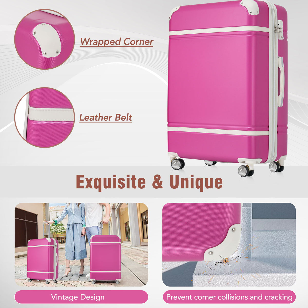 HouseOfZazla pink hardside luggage set, 3-piece with spinner wheels and TSA lock on Tampa Home & Garden Store