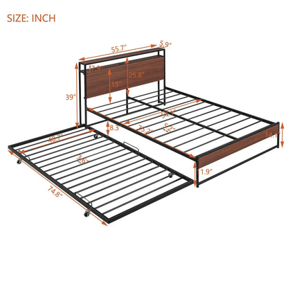 Platform Bed Frame With Trundle and USB Ports