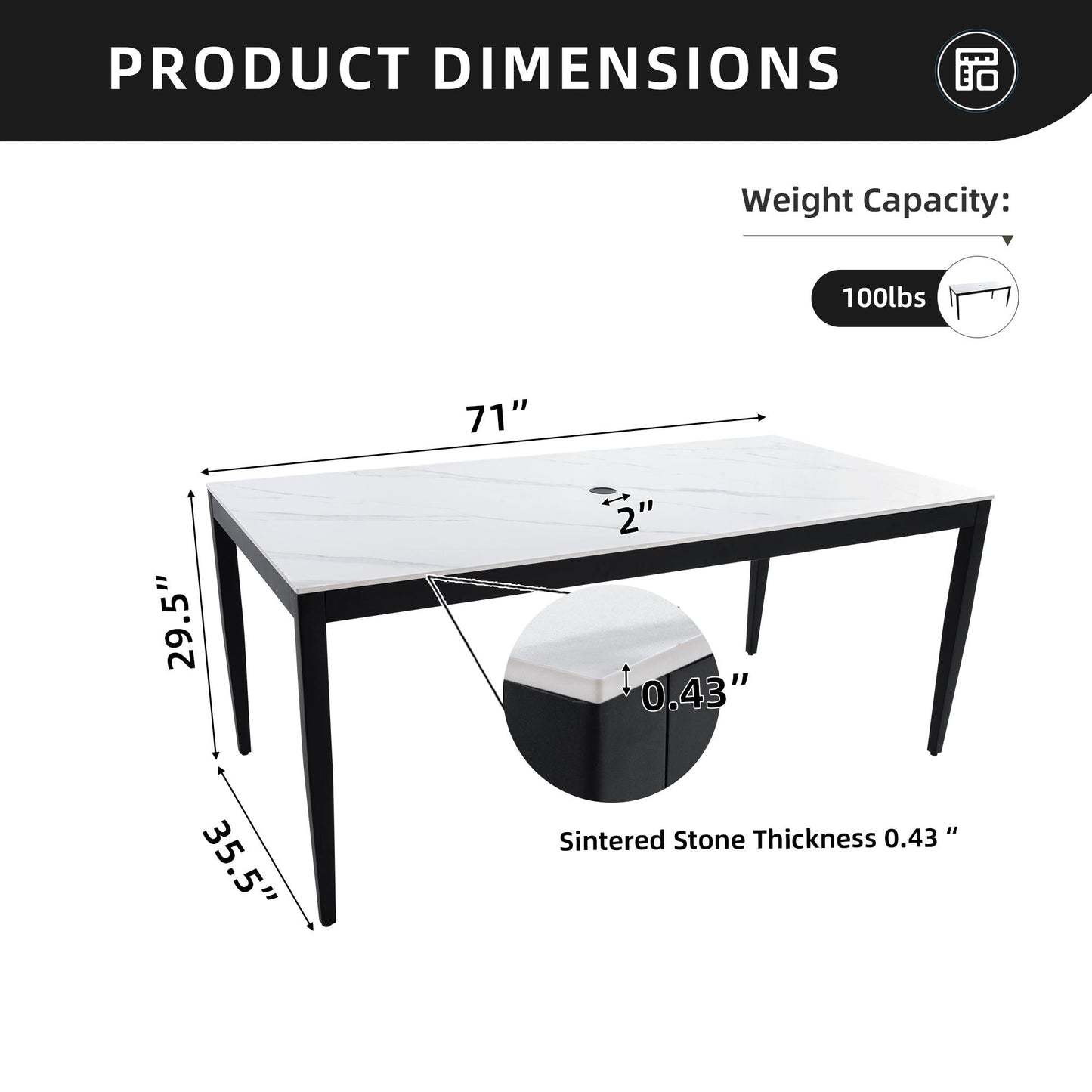 Outdoor Modern Patio Dining Table and Stone Top