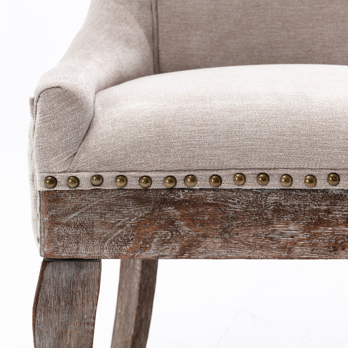 Ultra Side Dining Chair Nail Head set of 2 in beige fabric with nailhead trim on wood base on Tampa Home & Garden Store