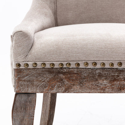 Ultra Side Dining Chair Nail Head set of 2 in beige fabric with nailhead trim on wood base on Tampa Home & Garden Store