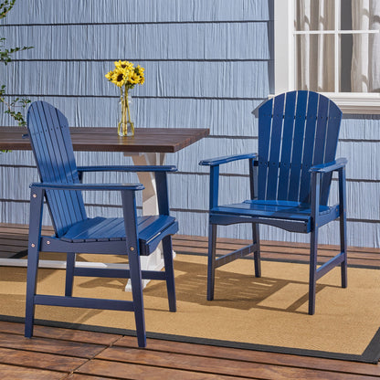 Outdoor Weather Resistant Acacia Wood Adirondack Dining Chairs set of 2 in blue on deck on Tampa Home & Garden Store