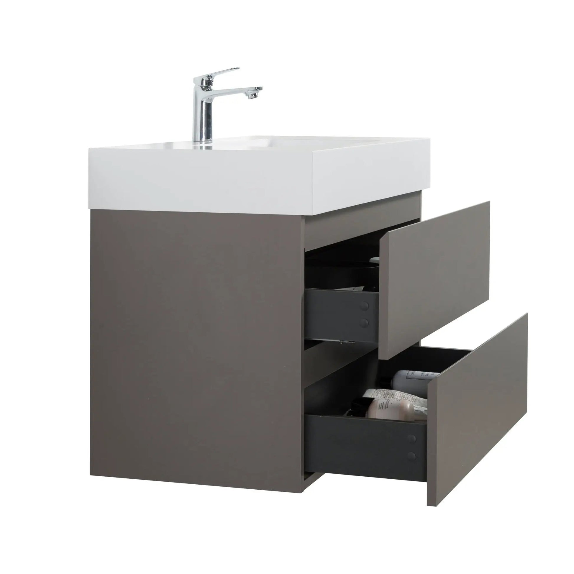 Alice bathroom vanity with sink white top dark gray wall-mounted cabinet chrome faucet on Tampa Home & Garden Store