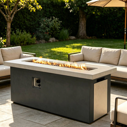 Rectangular Dark Grey Concrete Gas Fire Pit Table