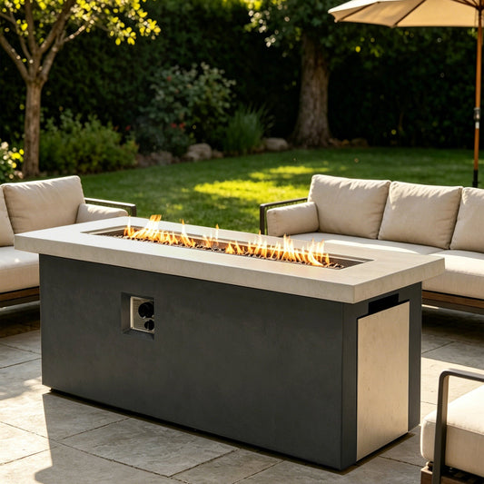 Outdoor 60-Inch Rectangular Dark Grey Concrete Fire Pit Table HouseOfZazla on Tampa Home & Garden Store