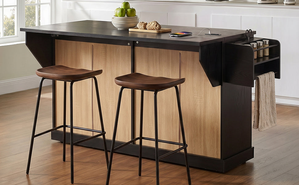 The K&K Kitchen Island With Storage And Drop Leaf