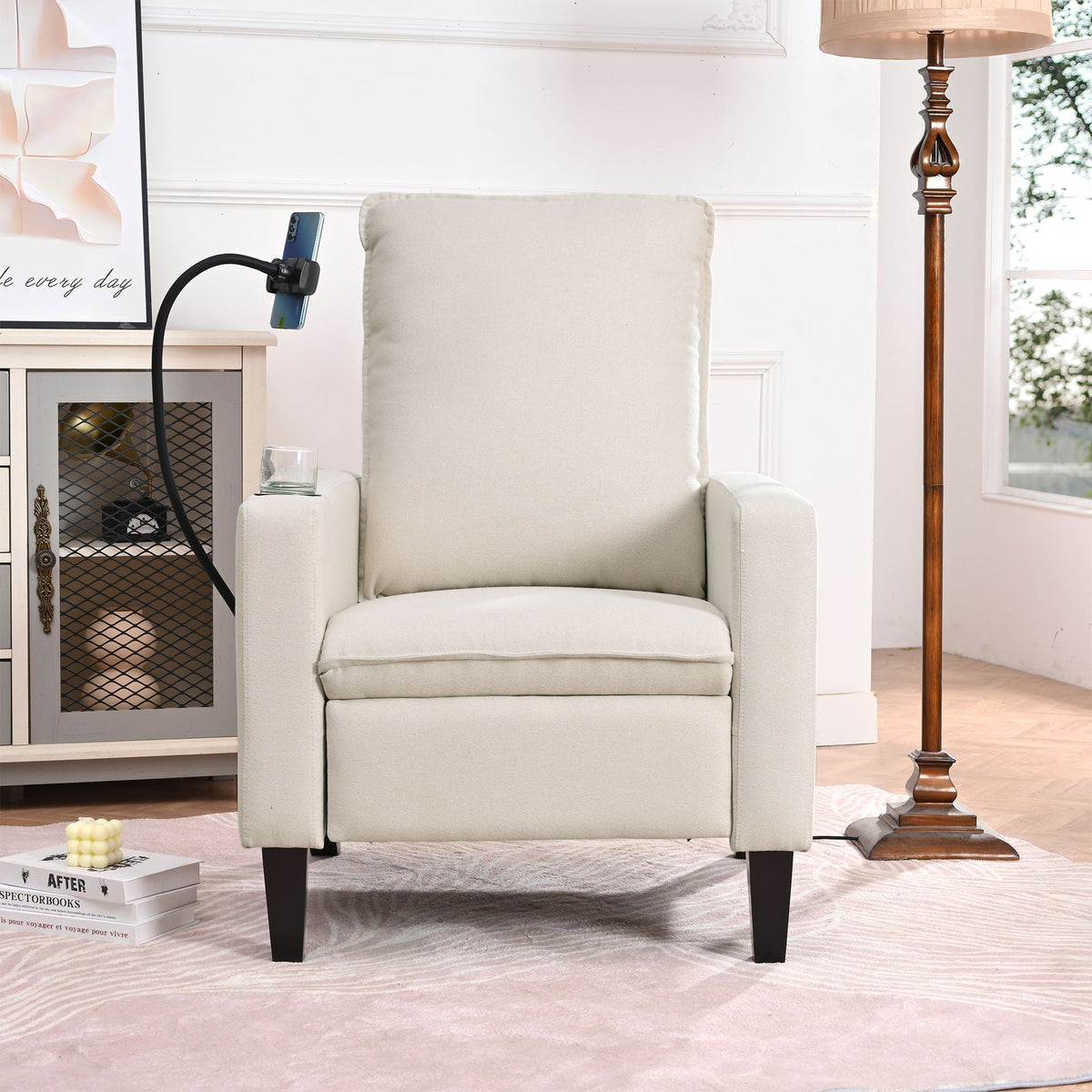 Beige fabric recliner chair with phone and cup holders, modern living furniture HouseOfZazla on Tampa Home & Garden Store