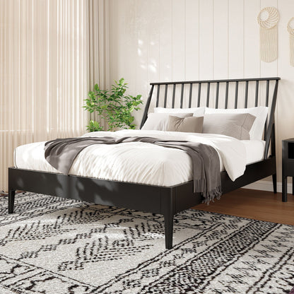Bohemian Platform Bed With Tall Headboard black metal frame with white bedding HouseOfZazla on Tampa Home & Garden Store