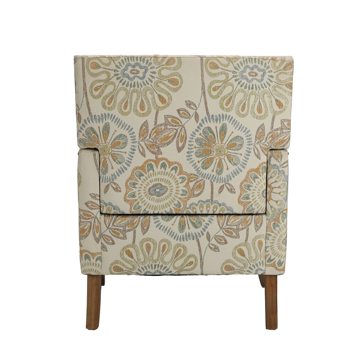Accent chair in beige floral fabric by HouseOfZazla with wooden legs on Tampa Home & Garden Store