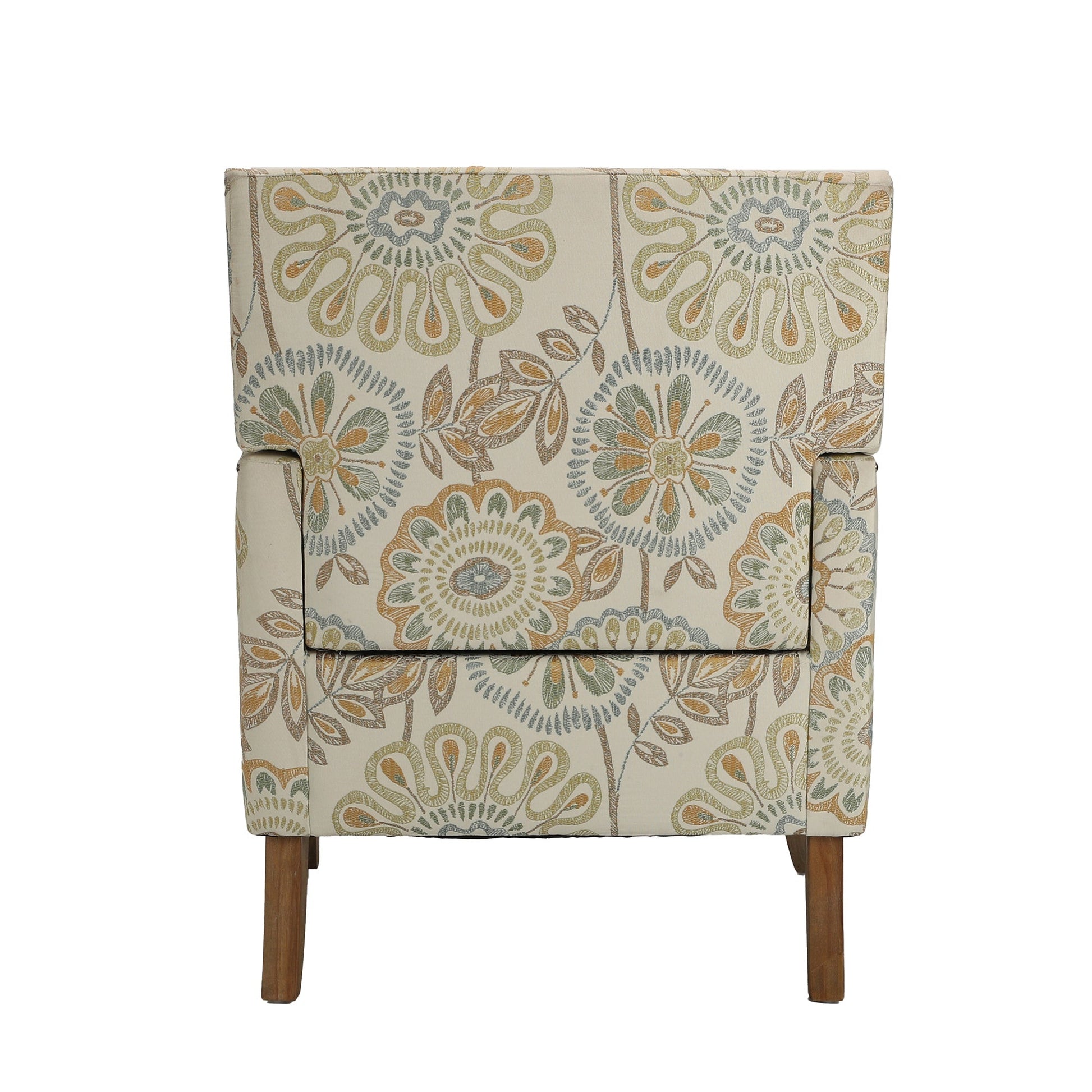 Accent chair in beige floral fabric by HouseOfZazla with wooden legs on Tampa Home & Garden Store