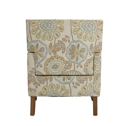 Accent chair in beige floral fabric by HouseOfZazla with wooden legs on Tampa Home & Garden Store