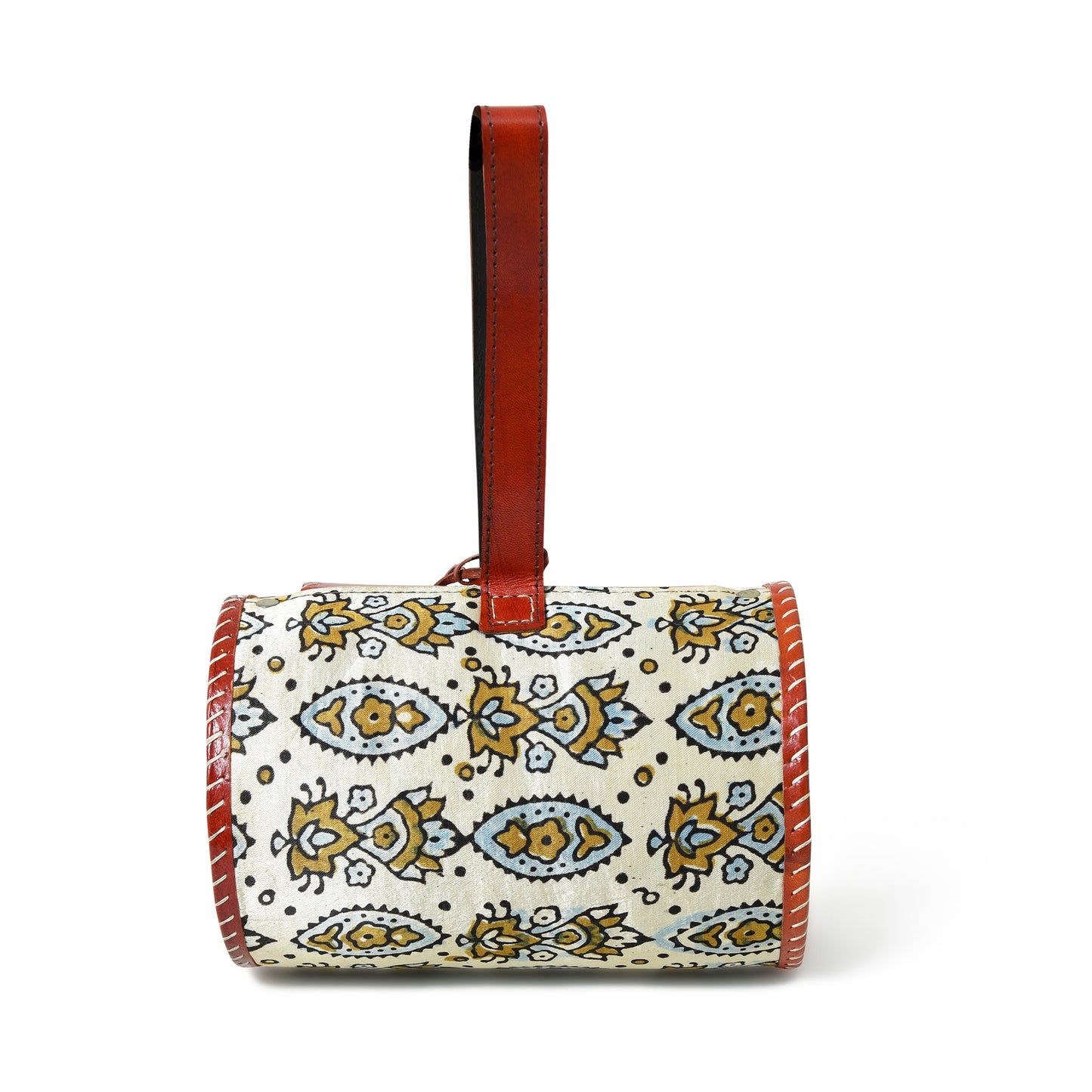 Cylindrical Block Printed Leather Bag - Tampa Home & Garden Store