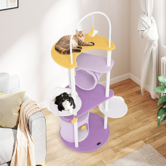 62 Inches Large Cat Tower with Metal Frame and Jumping Platforms-Purple - Tampa Home & Garden Store