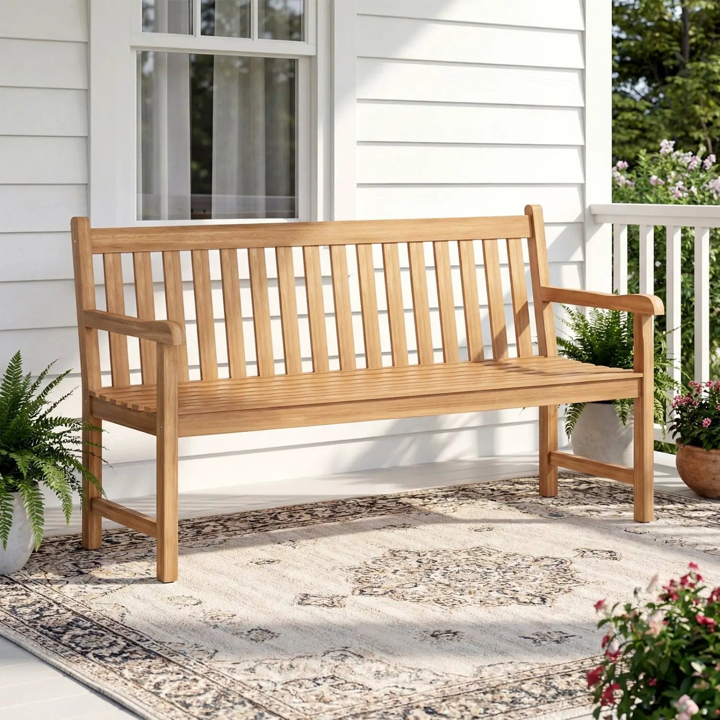 62 Inch Teak Outdoor Porch Bench 3 Seater