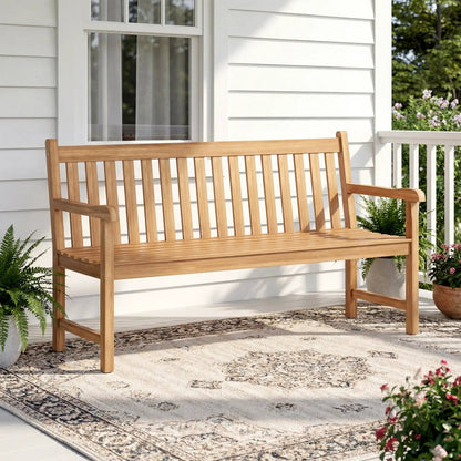 62 Inch Teak Outdoor Porch Bench 3 Seater