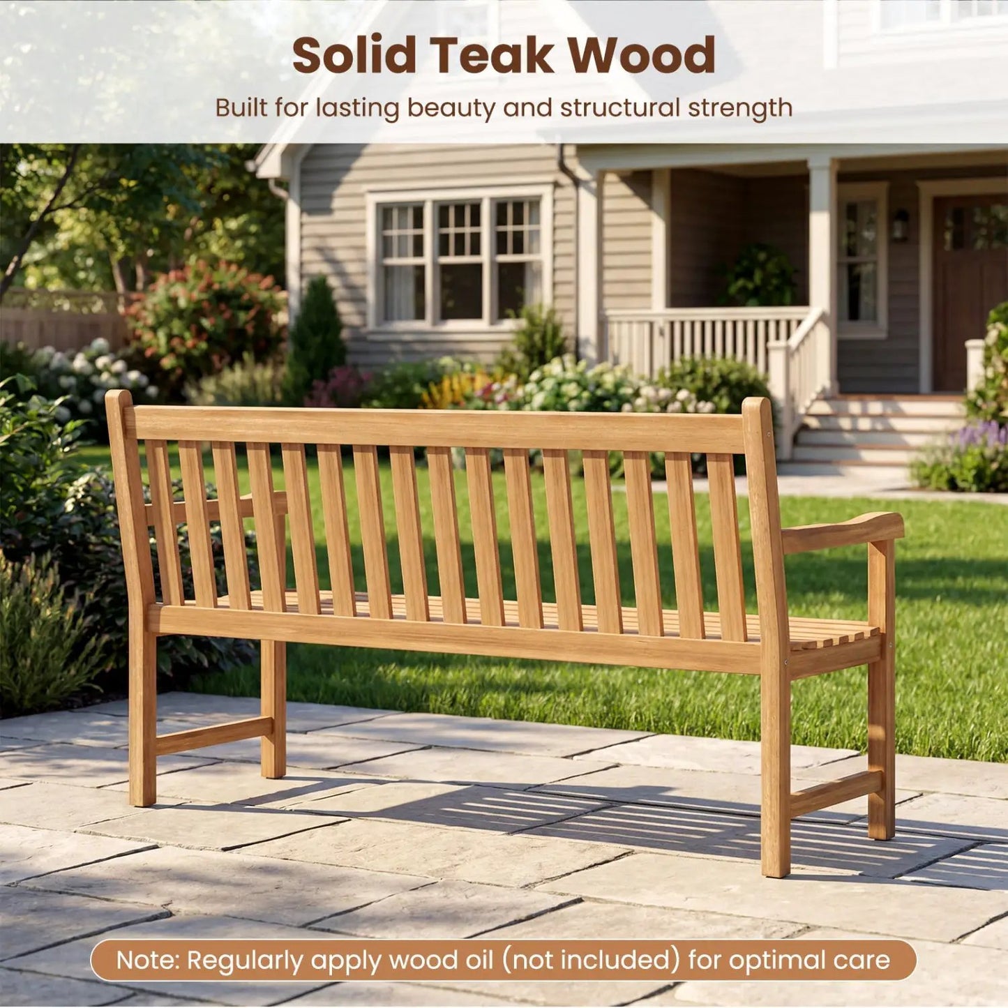 62 Inch Teak Outdoor Porch Bench 3 Seater