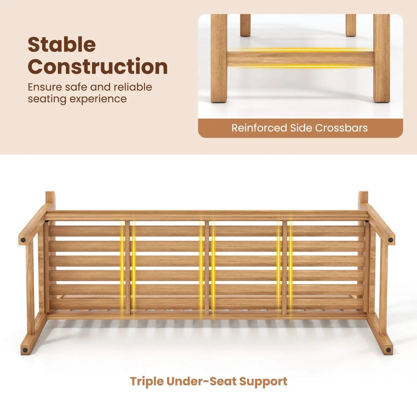 62 Inch Teak Outdoor Porch Bench 3 Seater