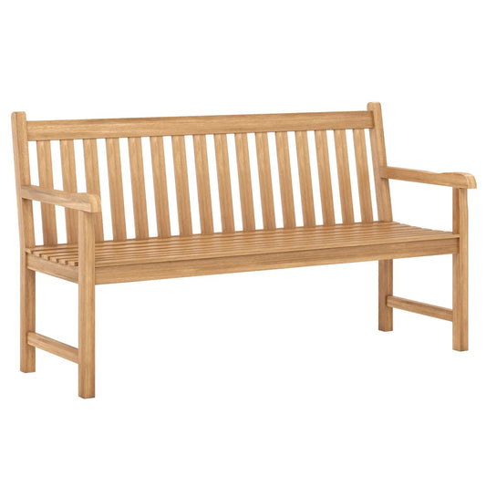 62-inch teak outdoor porch bench DirectDeals natural wood finish with slatted back and seat on Tampa Home & Garden Store