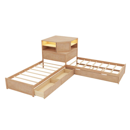 Compact L Shaped Bed Frame with Trundle and Desk