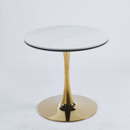 Gold Tulip Mid-Century Dining Table with white marble top and brass round pedestal base on Tampa Home & Garden Store