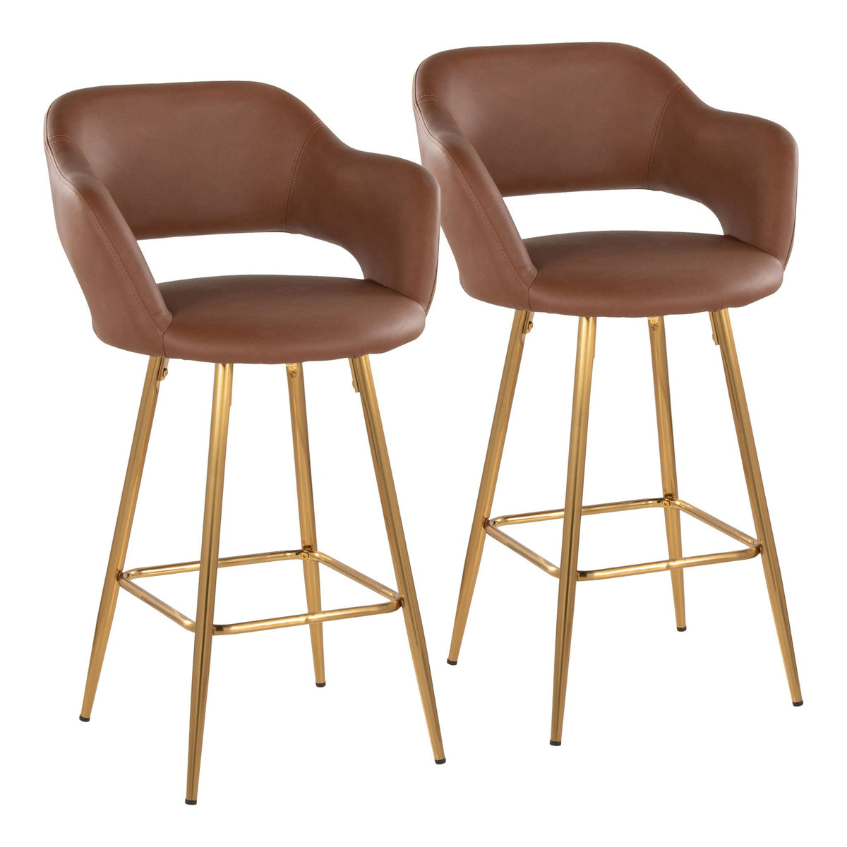 Counter stools set of 2 in brown leather with gold legs and footrests HouseOfZazla on Tampa Home & Garden Store