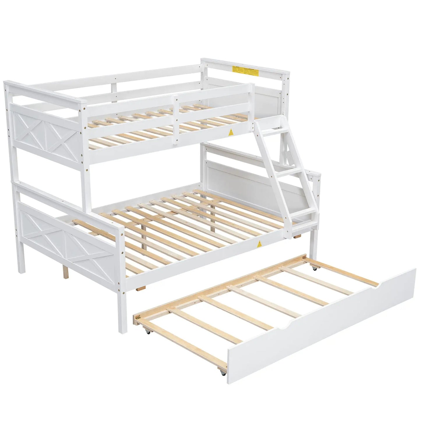 Bunk Bed With Ladder And Safety Guardrail, white finish, mattress slat base, Unique Piece Furniture on Tampa Home & Garden Store