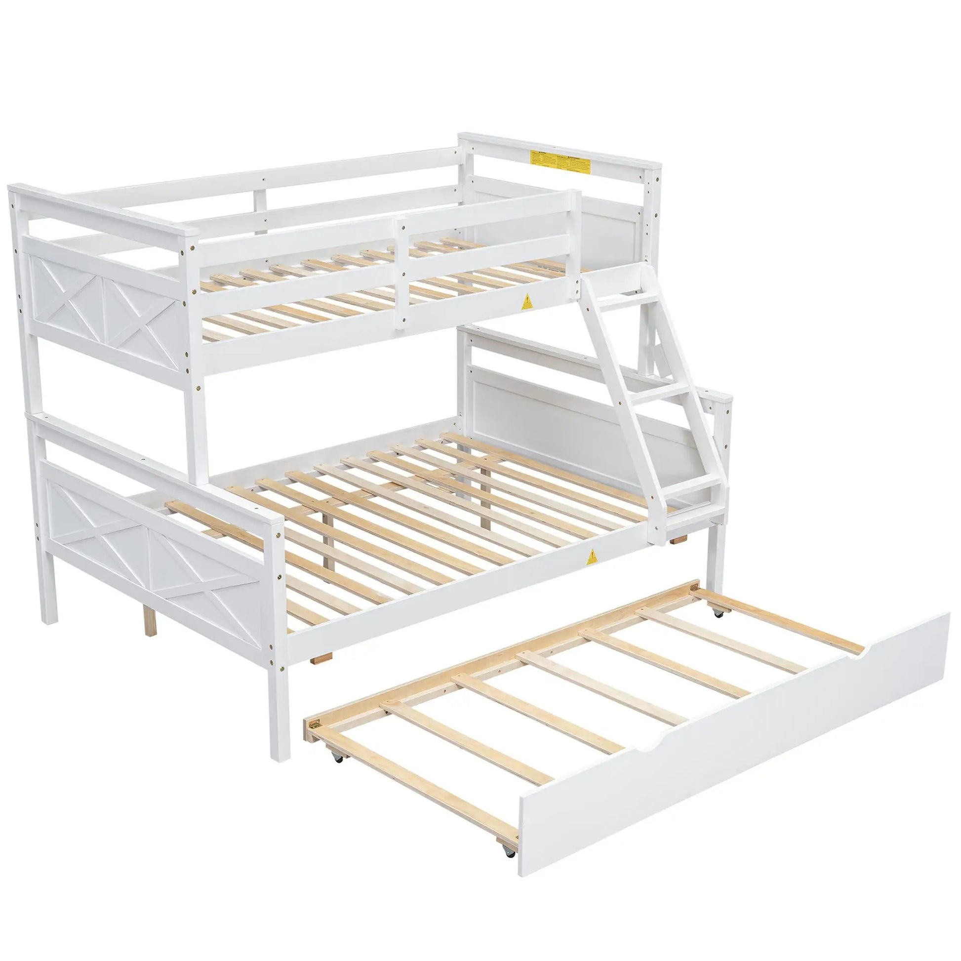 Bunk Bed With Ladder And Safety Guardrail, white finish, mattress slat base, Unique Piece Furniture on Tampa Home & Garden Store