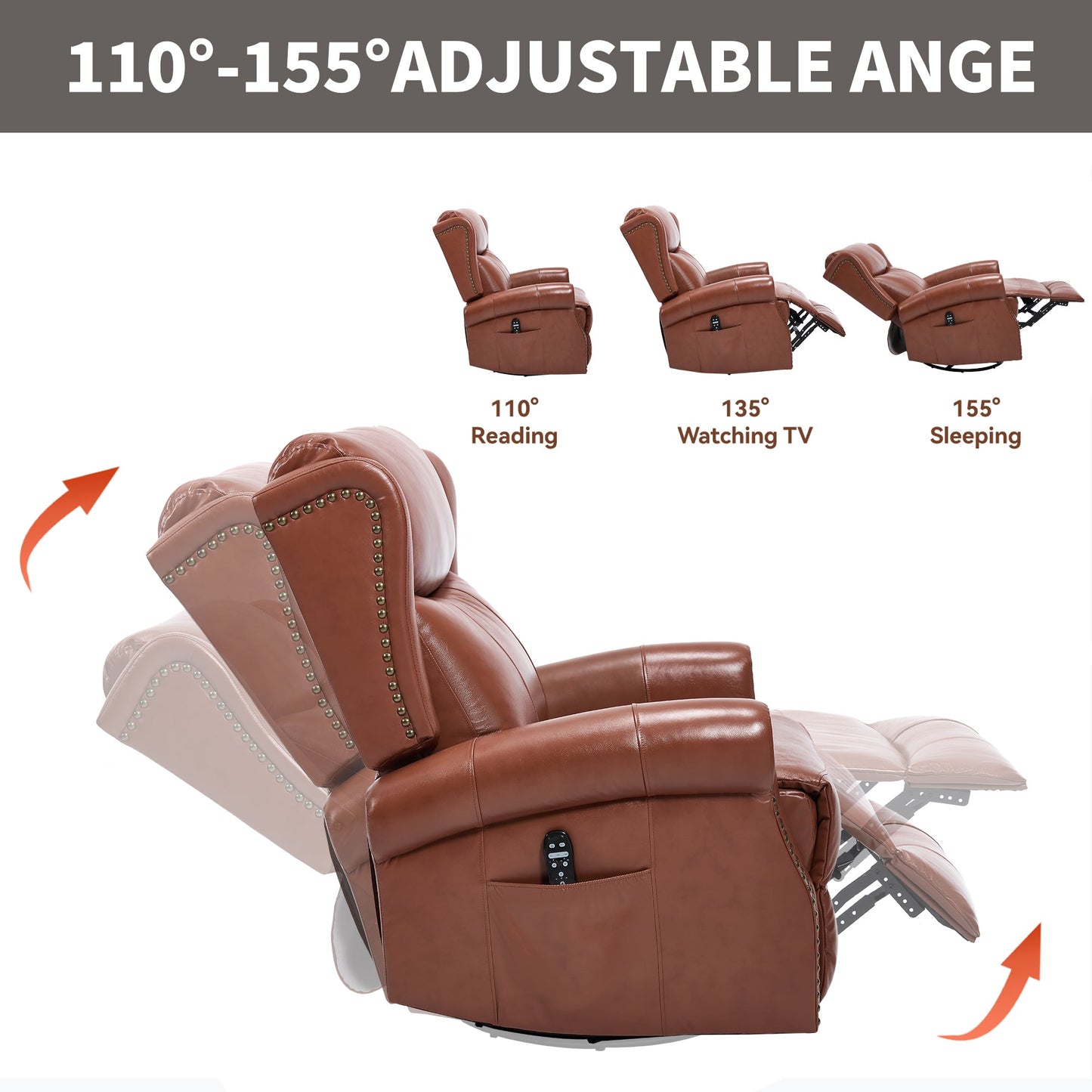 Heat Massage Manual Recliner Chair with Rocker and Swivel in brown HouseOfZazla; 3 recliners on Tampa Home & Garden Store
